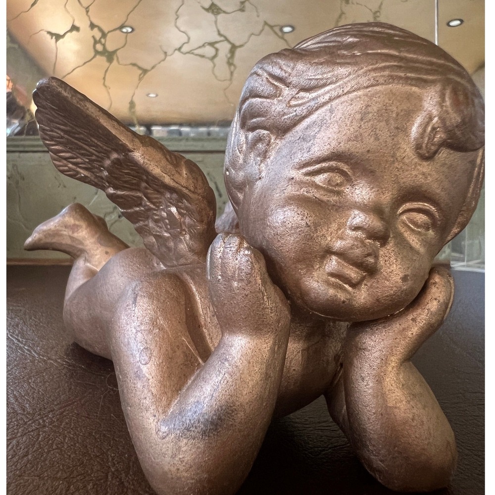 Vintage Regency Gold Cherub Angel Figurine Winged Baby Putto Statue Decor